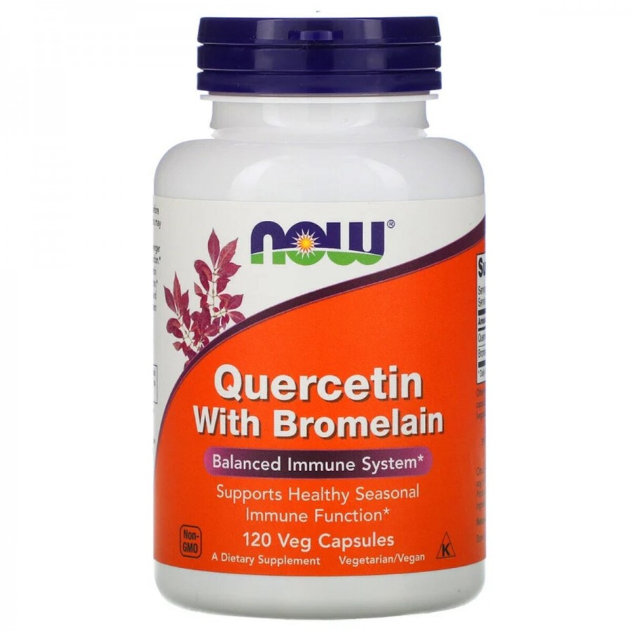 Кверцетин з Бромелайном, Quercetin with Bromelain, Now Foods, 120 вегетаріанських капсул