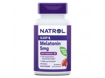 Мелатонін швидкорозчинний, 5 мг, смак полуниці, Melatonin, Fast Dissolve, Natrol, 30 таблеток