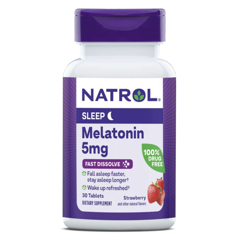 Мелатонин быстрорастворимый, 5 мг, вкус земляники, Melatonin, Fast Dissolve, Natrol, 30 таблеток
