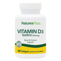 Вітамін D3, 10 000 МО, Natures Plus, 60 гелевих капсул