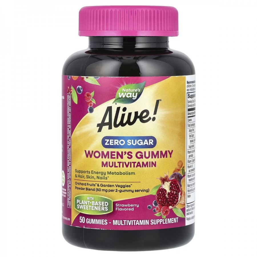 Мультивітаміни для жінок, без цукру, смак полуниці, Alive! Women's Gummy Multivitamin, Nature's Way, 50 жувальних цукерок