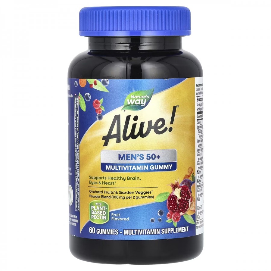 Мультивітаміни для чоловіків 50+, смак фруктів, Alive! Men's 50+ Multivitamin Gummy, Nature's Way, 60 жувальних цукерок