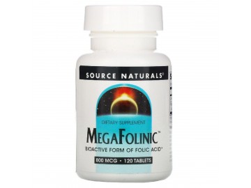 Біоактивна Форма Фолієвої Кислоти (В9) 800мкг, MegaFolinic, Source Naturals, 120 таблеток