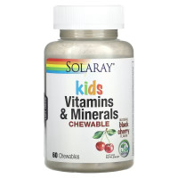 Витамины и минералы для детей, вишневый вкус, Kids Vitamins & Minerals Chewable, Solaray, 60 жевательных таблеток