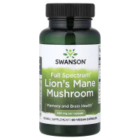 Їжовик гребінчастий, 500 мг, Full Spectrum Organic Lion's Mane Mushroom, Swanson, 60 веганських капсул