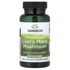 Їжовик гребінчастий, 500 мг, Full Spectrum Organic Lion's Mane Mushroom, Swanson, 60 веганських капсул