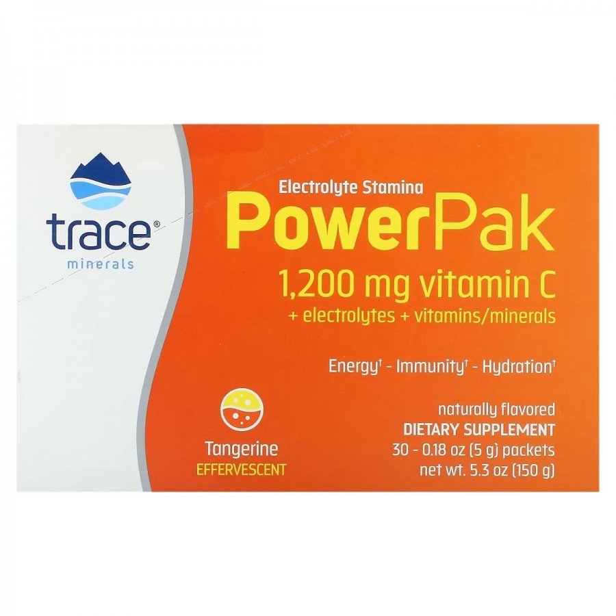 Електроліти, смак мандарину, Electrolyte Stamina PowerPak, Trace Minerals, 30 пакетів