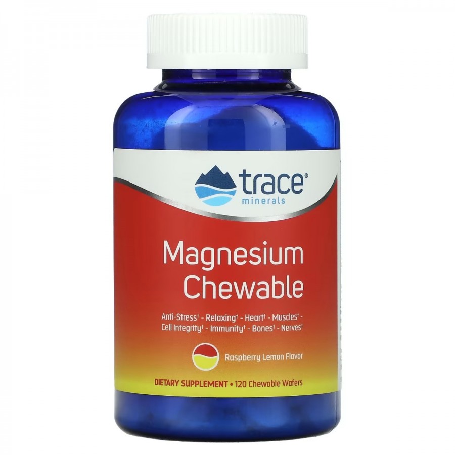 Магній, смак малина та лимон, Magnesium Chewable, Trace Minerals, 120 жувальних таблеток