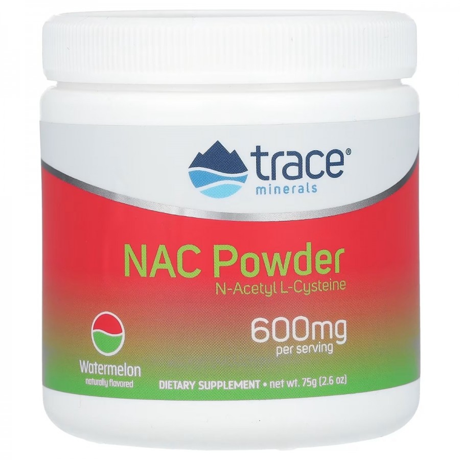 NAC N-ацетил L-цистеїн, 600 мг, смак кавуна, NAC Powder, Trace Minerals, 75 гр