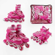 Ролики (размер 39-43; цвет – Розовый; колеса PVC, стелька 25-27 см, ПЕРЕДНЕЕ КОЛЕСО СВЕТ, d – 6.5 см) в сумке