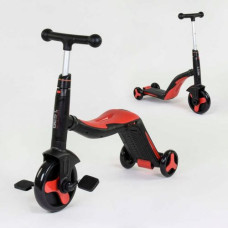 Самокат 3в1 (1) Best Scooter, самокат-велобег-велосипед, КРАСНЫЙ, свет, 8 мелодий, колёса PU, переднее колесо d=20см, задние d=11см