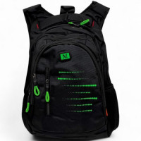 Рюкзак школьный, 30х43х15 см (ЧЕРНЫЙ С ЗЕЛЕНЫМ)