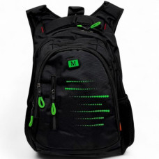 Рюкзак школьный, 30х43х15 см (ЧЕРНЫЙ С ЗЕЛЕНЫМ)