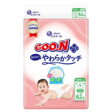 Подгузники Goo.N Plus для детей (размер 2(S), 4-8 кг, 62 шт)