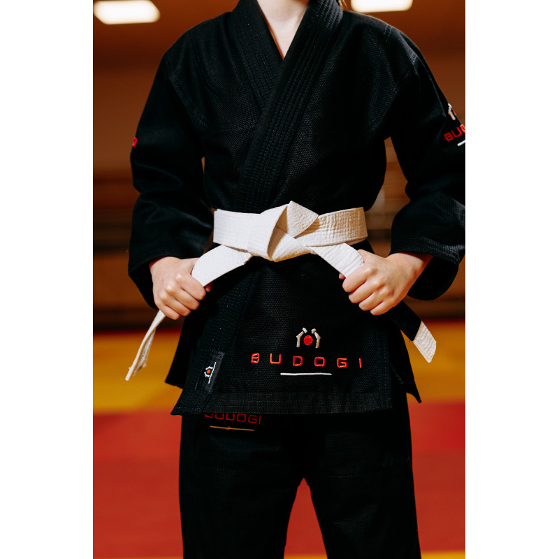 Черное детское кимоно для девочек, джиу-джитсу, TM BUDOGI, рост 140 см, плотность 350 гр/м.кв.