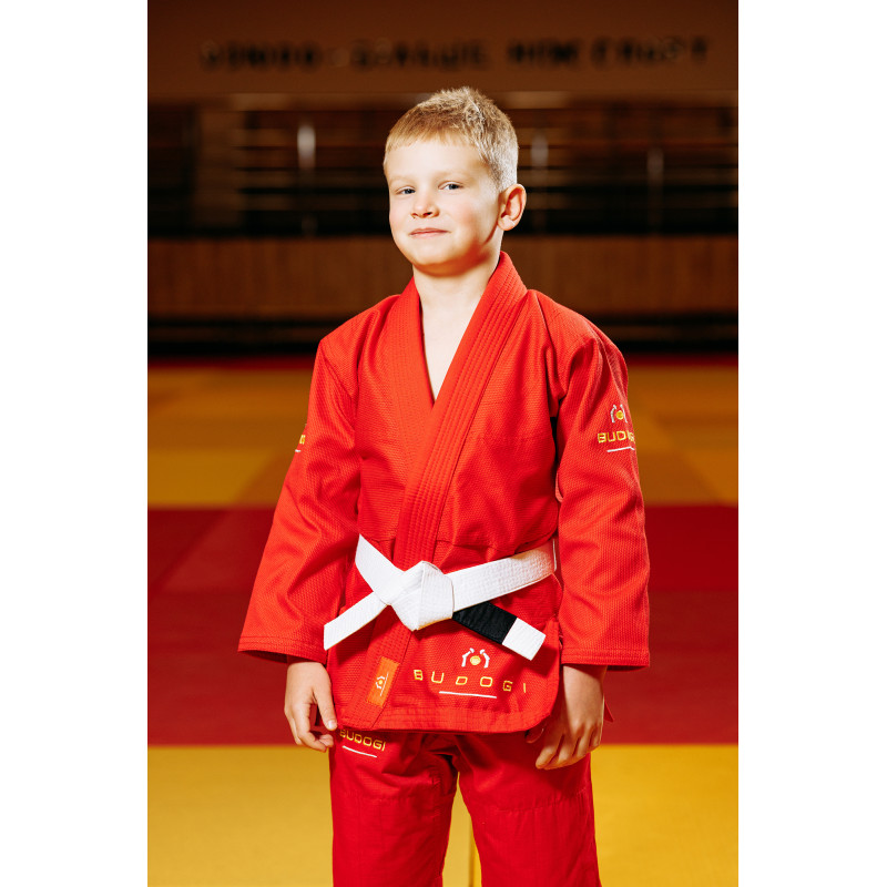 Червоне дитяче кімоно для хлопчиків, джиу-джитсу, TM BUDOGI, зріст 150 см щільність 350 гр/м.кв.