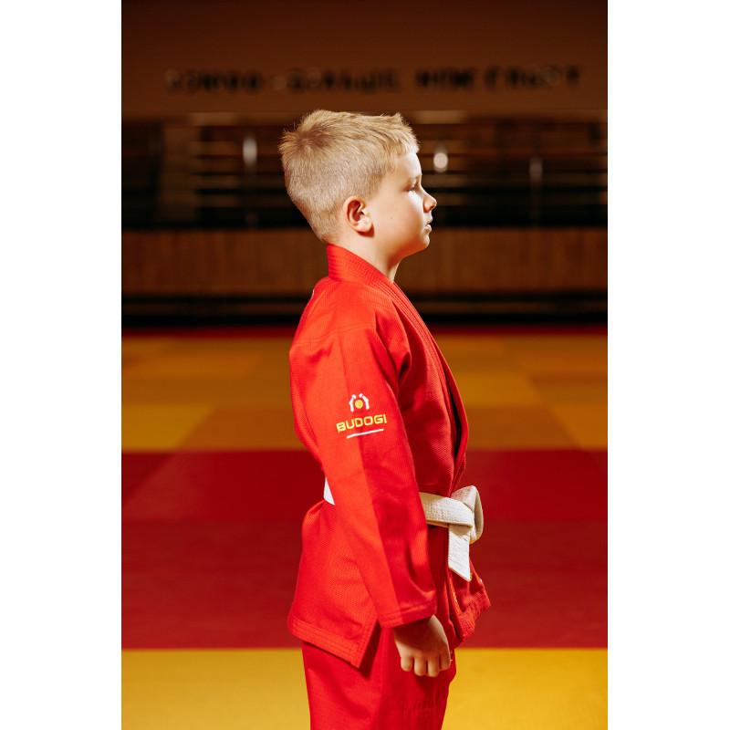 Червоне дитяче кімоно для хлопчиків, джиу-джитсу, TM BUDOGI, зріст 150 см щільність 350 гр/м.кв.