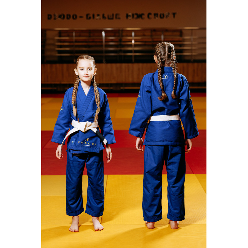 Синє дитяче кімоно для дівчаток, грепплінг, TM BUDOGI, зріст 150 см, щільність 350 гр/м.кв.