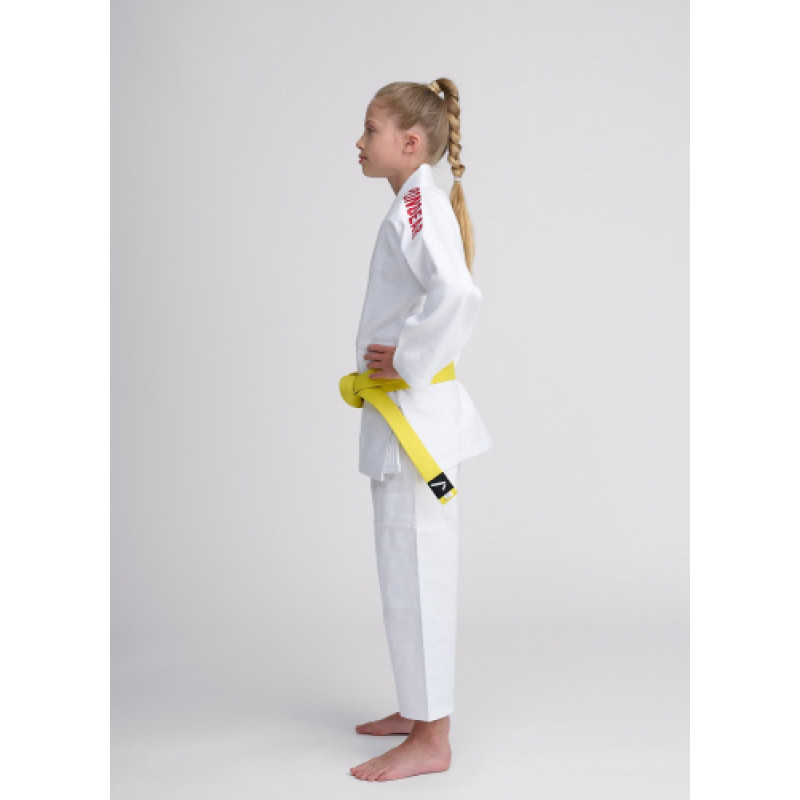 Белое кимоно для девочек IPPON GEAR NXT red, Рост 130 см, Хлопок, Полиэстер
