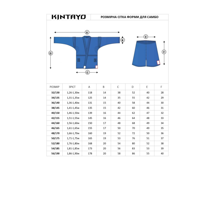 Форма для самбо (самбовка) синя TM "Kintayo", 180 зріст, щільність 550 гр/м.кв.