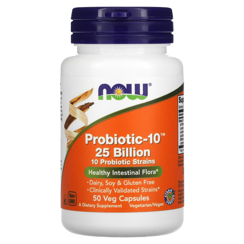 Пробіотики-10, Probiotic-10, Now Foods, 25 млрд, 50 рослинних капсул