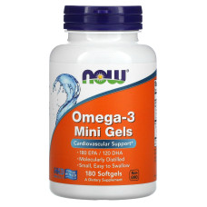 Омега-3, Omega-3 Mini Gels, Now Foods, 180 ЕПК/120 ДГК, 180 гелевих капсул