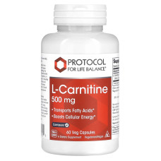 L-карнитин, L-Carnitine, Protocol for Life Balance, 500 мг, 60 вегетарианских капсул