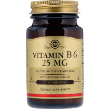 Витамин В6, Vitamin B6, Solgar, 25 мг, 100 таблеток
