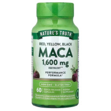 Мака, Maca, Nature's Truth, червона, жовта, чорна, 1600 мг, 60 капсул швидкого вивільнення
