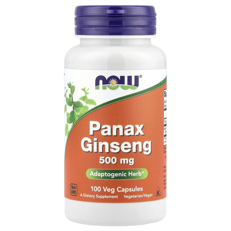 Женьшень, Panax Ginseng, Now Foods, 500 мг, 100 вегетарианских капсул