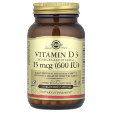 Витамин D3 (холекальциферол), Vitamin D3, Solgar, 15 мкг (600 МЕ), 120 вегетарианских капсул