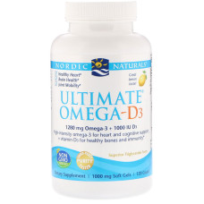 Рыбий жир омега-D3 (лимон), Ultimate Omega-D3, Nordic Naturals, 1000 мг, 120 гелевых капсул