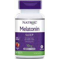 Мелатонін, Melatonin, Natrol, швидкорозчинний, смак полуниці, 10 мг, 30 таблеток