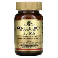 Залізо, Gentle Iron, Solgar, 25 мг, 90 вегетаріанських капсул