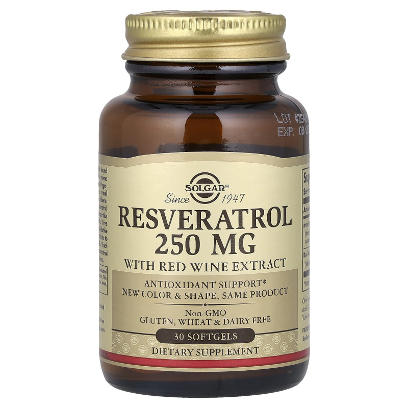 Ресвератрол (Resveratrol), Solgar, 250 мг, 30 капсул