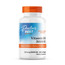 Витамин D3, Vitamin D3, Doctor's Best, 125 мкг (5000 МЕ), 360 гелевых капсул