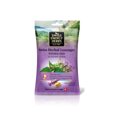 Леденцы от простуды, Herbal Lozenges Bag 20 herbs + Sage, Swiss Energy, от кашля, боли в горле и заложенности носа, 20 альпийский трав и шалфей, 12 травяных леденцов (55 г)