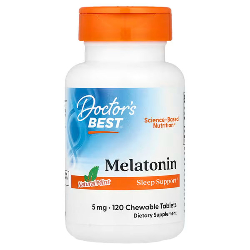 Мелатонін, Melatonin, Doctor's Best, натуральна м'ята, 5 мг, 120 жувальних таблеток