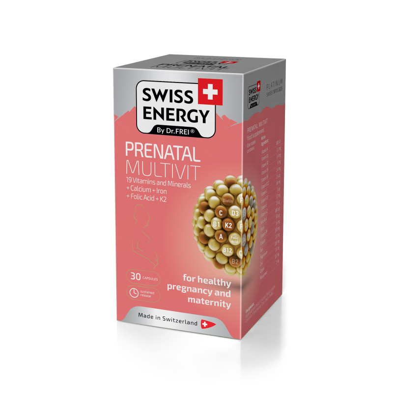 Мультивитамины для беременных и кормящих женщин, PRENATAL MULTIVIT, Swiss Energy, 19 витаминов и минералов, 30 капсул