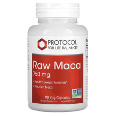 Мака перуанская, Raw Maca, Protocol for Life Balance, сырая, 750 мг, 90 веганских капсул