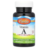 Витамин А, Vitamin A, Carlson, 7500 мкг RAE (25 000 МЕ), 100 гелевых капсул