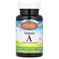 Вітамін А, Vitamin A, Carlson, 7500 мкг RAE (25 000 МО), 100 гелевих капсул