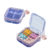 Органайзер для таблеток з 4 відділеннями, 4 Case Pill Organizer Pill Box & Travel Pill Case, MEMOSAN, фіолетовий