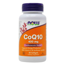 Коэнзим Q10, CoQ10, Now Foods, с витамином Е и лецитином, 400 мг, 30 гелевых капсул