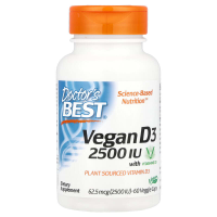 Витамин D3, D3 with Vitashine D3, Doctor's Best, 62,5 мкг (2500 МЕ), 60 веганских капсул