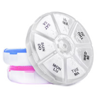 Органайзер для таблеток 7-денний, Round Portable 7 Compartment Weekly Pill Box, MEMOSAN, круглий, білий