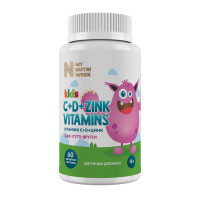 Витамины С+D+Цинк для детей, Kids C+D+Zink Vitamins, My Nutri Week, вкус тутти-фрутти, 60 желейных пастилок