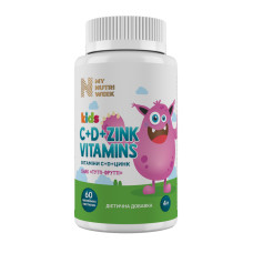 Вітаміни С+D+Цинк для дітей, Kids C+D+Zink Vitamins, My Nutri Week, смак тутті-фрутті, 60 желейних пастилок