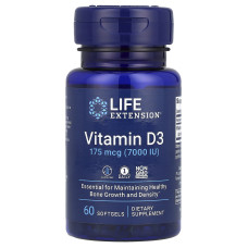 Витамин D3, Vitamin D3, Life Extension, 175 мкг (7000 МЕ), 60 гелевых капсул