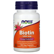 Биотин, Biotin, NOW Foods, 1000 мкг, 100 вегетарианских капсул